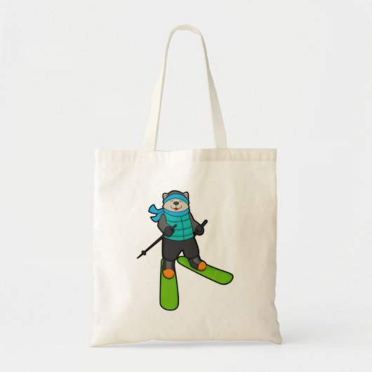 Kat als Skier met skiën Tote Bag (Voorkant)