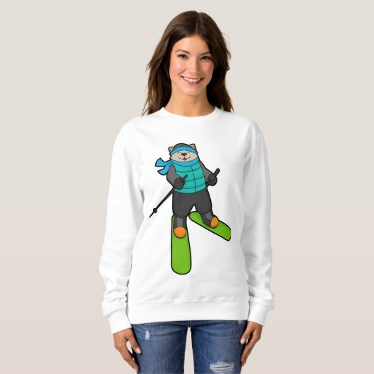 Kat als Skier met skiën Trui (Voorkant volledig)