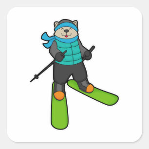 Kat als Skier met skiën Vierkante Sticker