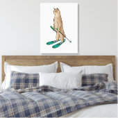 Kat als Skier met skipolen en skipolen Canvas Afdruk (Insitu (Slaapkamer))