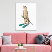 Kat als Skier met skipolen en skipolen Canvas Afdruk (Insitu (Woonkamer))