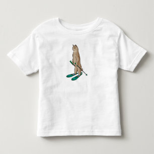 Kat als Skier met skipolen en skipolen Kinder Shirts