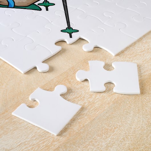 Kat als Skier met skipolen en skipolen Legpuzzel (Zijkant)