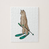 Kat als Skier met skipolen en skipolen Legpuzzel (Verticaal)