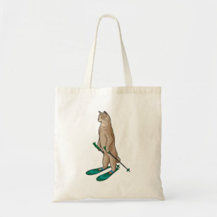 Kat als Skier met skipolen en skipolen Tote Bag