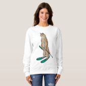 Kat als Skier met skipolen en skipolen Trui (Voorkant volledig)