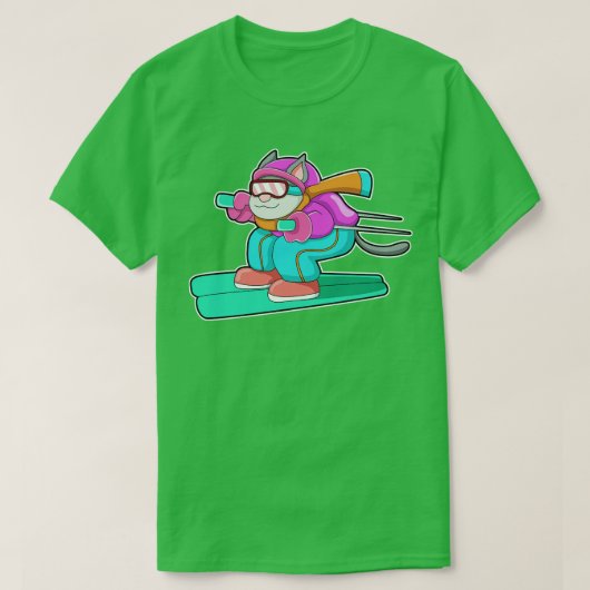 Kat als Skispringer met Skibril T-shirt (Design voorkant)