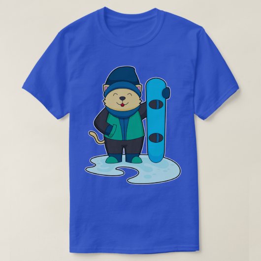 Kat als sneeuwboarder met snowboard t-shirt (Design voorkant)