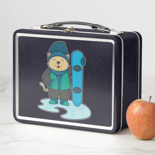 Kat als Snowboarder met Snowboard (In situ)