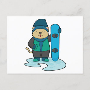 Kat als Snowboarder met Snowboard Briefkaart