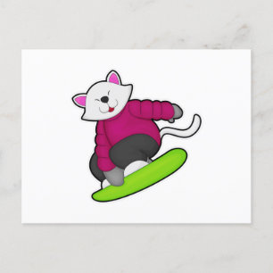 Kat als Snowboarder met Snowboard Briefkaart