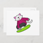 Kat als snowboarder met snowboard briefkaart (Voorkant / Achterkant)