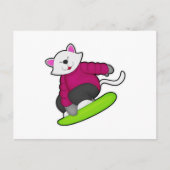 Kat als snowboarder met snowboard briefkaart (Voorkant)
