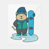 Kat als Snowboarder met Snowboard Fleece Deken (Voorkant)