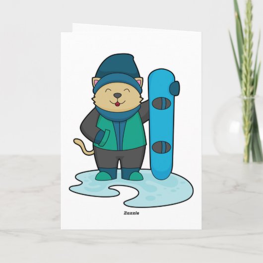Kat als snowboarder met snowboard kaart (Achterkant)