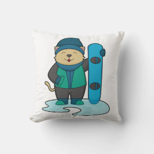Kat als Snowboarder met Snowboard Kussen