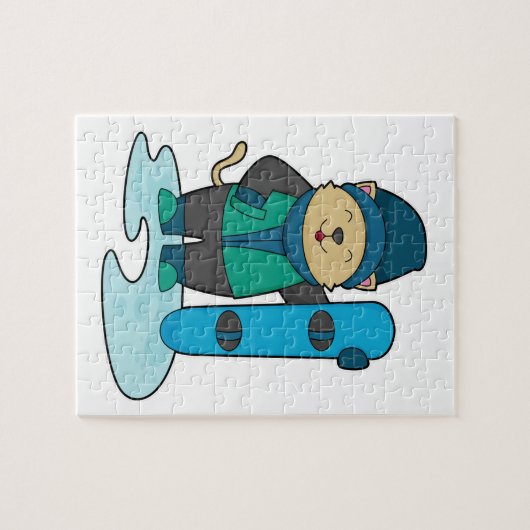 Kat als Snowboarder met Snowboard Legpuzzel (Horizontaal)
