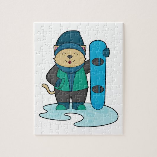 Kat als Snowboarder met Snowboard Legpuzzel (Verticaal)