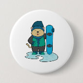 Kat als Snowboarder met Snowboard Ronde Button 7,6 Cm (Voorkant)
