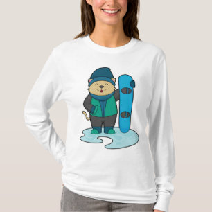 Kat als Snowboarder met Snowboard T-shirt