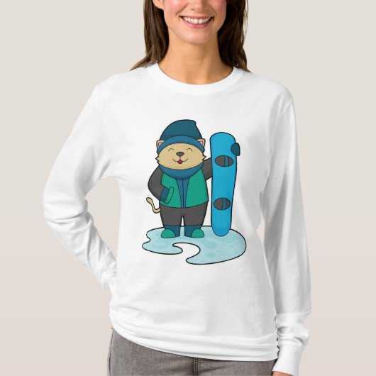 Kat als Snowboarder met Snowboard T-shirt (Voorkant)