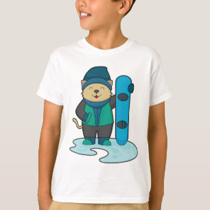 Kat als Snowboarder met Snowboard T-shirt