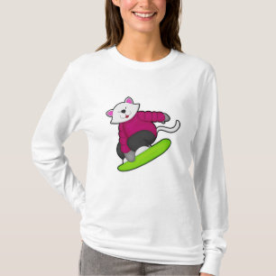 Kat als Snowboarder met Snowboard T-shirt