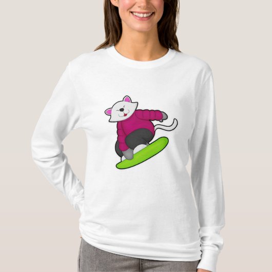 Kat als Snowboarder met Snowboard T-shirt (Voorkant)