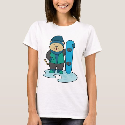 Kat als Snowboarder met Snowboard T-shirt (Voorkant)