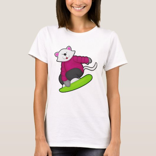 Kat als Snowboarder met Snowboard T-shirt (Voorkant)