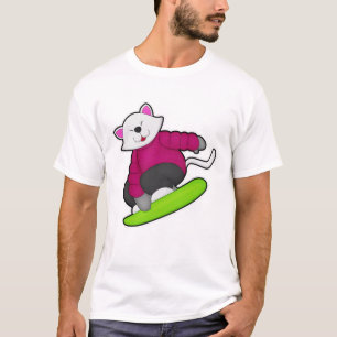 Kat als Snowboarder met Snowboard T-shirt