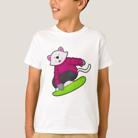 Kat als Snowboarder met Snowboard T-shirt (Voorkant)