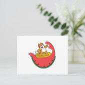 Kat als surfer met watermeloen briefkaart (Staand voorkant)