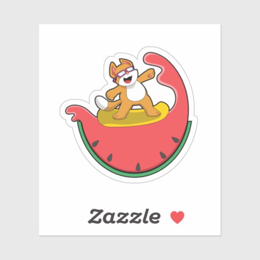 Kat als surfer met watermeloen sticker (Vel)