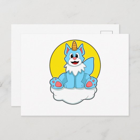 Kat als Unicorn op wolken en zon Briefkaart (Voorkant / Achterkant)