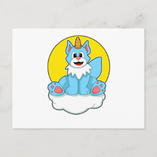 Kat als Unicorn op wolken en zon Briefkaart