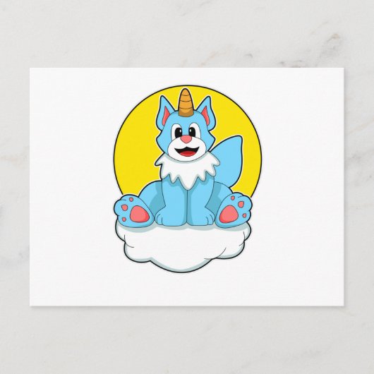 Kat als Unicorn op wolken en zon Briefkaart (Voorkant)