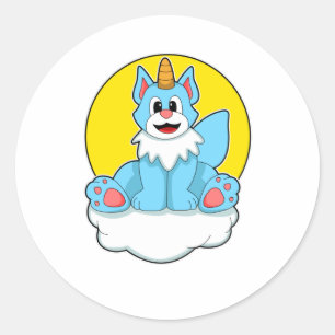 Kat als Unicorn op wolken en zon Ronde Sticker
