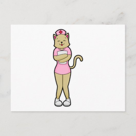 Kat als verpleegster met medische lijst briefkaart (Voorkant)
