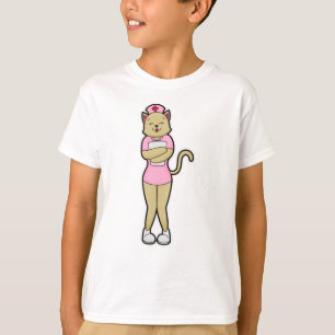 Kat als verpleegster met medische lijst t-shirt