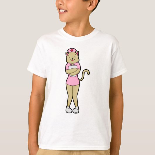 Kat als verpleegster met medische lijst t-shirt (Voorkant)
