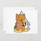 Kat als visser met hengel & vis briefkaart (Voorkant / Achterkant)