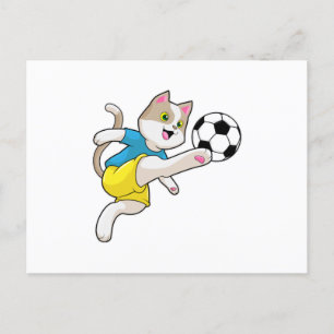 Kat als voetballer met voetbal briefkaart
