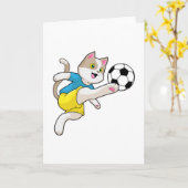 Kat als voetballer met voetbal kaart (Gele Bloem)