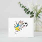 Kat als Voetbalspeler met Voetbal Briefkaart (Staand voorkant)