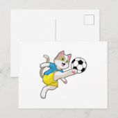 Kat als Voetbalspeler met Voetbal Briefkaart (Voorkant / Achterkant)