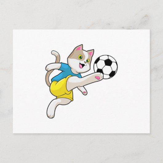 Kat als Voetbalspeler met Voetbal Briefkaart (Voorkant)