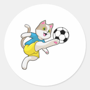 Kat als Voetbalspeler met Voetbal Ronde Sticker