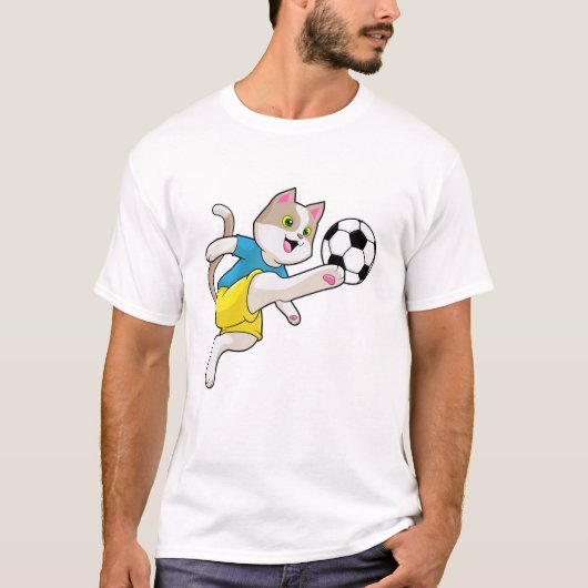 Kat als Voetbalspeler met Voetbal T-shirt (Voorkant)