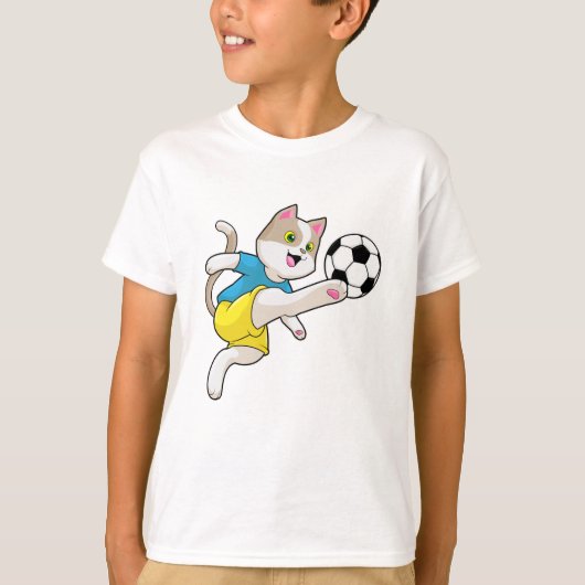 Kat als Voetbalspeler met Voetbal T-shirt (Voorkant)